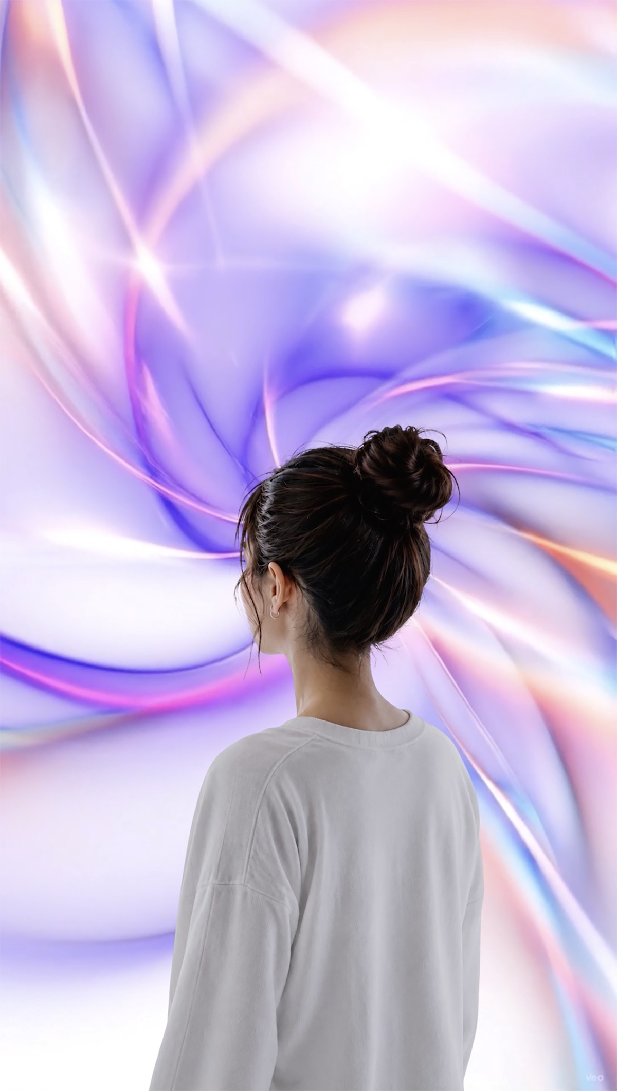 Portrait, abstract colour swirl backdrop —